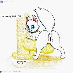 1:1 anus ass blue_eyes collar disney domestic_cat duchess_(aristocats) felid feline felis female feral fur genitals hi_res looking_back mammal open_mouth open_smile painting_(artwork) patreon patreon_logo patreon_username presenting presenting_anus presenting_hindquarters presenting_pussy pussy raised_tail smile solo spread_legs spreading tail text the_aristocats traditional_media_(artwork) traditional_painting_(artwork) url white_body white_fur yordraw
