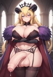 1futa ai_generated alberta_(project_qt) big_breasts big_butt big_penis black_bra black_collar black_fur black_horn black_horns black_legwear black_panties black_sleeves blonde_hair blue_eyes blush cape civitai cleavage crossed_arms detached_sleeves devil_horns elf_ears foreskin fur_trim futa_only futanari half-closed_eyes hands_under_breasts hitodama horn horns huge_breasts huge_cock huge_nipples lingerie long_hair long_penis pointy_ears pqt_futa_lover precum project_qt purple_cape purple_fire smile solo solo_focus strapless_bra thick_thighs very_long_hair wide_hips yellow_eyes