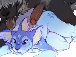 anthro bodily_fluids canid canine d1cknballs drooling duo eeveelution female generation_1_pokemon hi_res hybrid male male/female mammal mimithedragoness nintendo pokemon pokemon_(species) primal_reversion saliva vaporeon