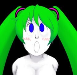 1girls 2023 :0 artzono black_background blue_eyes blush breasts green_hair hair_ornament hatsune_miku light_blush long_hair mv_character newgrounds_url no_nipples_visible nostrils nude out_of_frame_censoring sanpaku simple_background solo stacy_(scapegoatp) twintails upper_body vocaloid white-skinned_female white_skin white_skinned_female