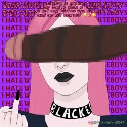 blacked censored dark-skinned_male dark_skin dialogue fortnite fortnite0245 haze_(fortnite) interracial middle_finger mosaic_censoring queen_of_spades tagme text