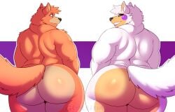 ass big_butt canid canine chubby_cheeks clenched_hands duo fat_rolls five_nights_at_freddy's five_nights_at_freddy's_world fox foxy_(fnaf) glottiful hi_res lolbit_(fnaf) male mammal slightly_chubby thick_arms thick_thighs