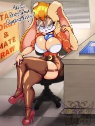 baph_official big_breasts bra busty furry huge_breasts office_lady rabbit_ears rabbit_girl secretary seductive sonic_(series) sonic_the_hedgehog_(series) thighs tight_clothing tights vanilla_the_rabbit