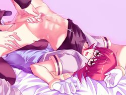 2boys abs anal bed bed_sheet bottomless censored clothed_sex cum cum_in_ass cum_inside gay glasses gloves gym_leader handjob hyouta_(pokemon) male matching_hair_and_eyes multiple_boys namawasabi penis pokemon pokemon_(game) pokemon_dppt red_hair roark_(pokemon) sex shirt_lift yaoi