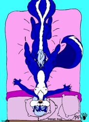 1998 anthro aroma_skunk bird's-eye_view blue_body blue_fur blue_hair breasts closed_eyes cunnilingus duo ear_piercing ear_ring female female/female fluffy fluffy_tail fragrance_skunk fur genitals hair high-angle_view incest_(lore) kthanid_(artist) lying mammal mephitid nipples on_back open_mouth oral piercing pink_nose pussy ring_piercing rutwell_forest sex sibling_(lore) sister_(lore) sisters_(lore) skunk tail toony twincest_(lore) twins_(lore) vaginal_penetration