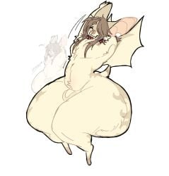 anthro balls bat big_ass big_butt collar fat_ass fat_butt femboy feminine_male fluffy long_hair lopsalien male mammal max_(lopsalien) oc original_character penis plain_background sitting smile solo stretching thick_thigh toothy_grin wide_hips wings