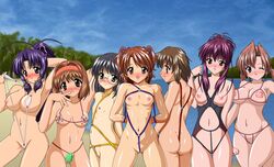 6+girls 7girls ass between_labia big_breasts blush breasts cameltoe chikage_(sister_princess) flat_chest functionally_nude glasses haruka_(sister_princess) highres kaho_(sister_princess) large_breasts mamoru_(sister_princess) marie_(sister_princess) multiple_girls nipples sakuya_(sister_princess) sister_princess smile swimsuit wink yosio yotsuba_(sister_princess)