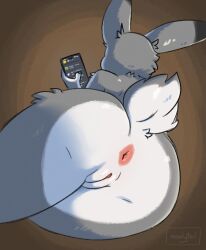 2024 anthro anus ass butt_focus cellphone close-up digital_media_(artwork) discord_(app) disney electronics female fur genitals hi_res judy_hopps lagomorph leporid lying mammal moodytail nude on_side phone pussy rabbit raised_tail rear_view simple_background smartphone solo tail zootopia