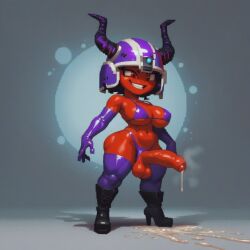 ai_generated alien demon futanari helmet high_heel_boots horns imp latex penis pixel_art red_skin shortstack thighhighs