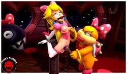 3d alternate_version_at_source anthro ball_gag blonde_hair blue_eyes bondage bow eyes_rolling_back female_orgasm forced_orgasm gloves hairbow high_heels mario_(series) nintendo nipple_pinch nipple_pull onmodel3d princess_peach pussy_juice self_upload slave_outfit super_mario_bros. thighhighs wendy_o._koopa