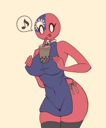 boba_tea cocomooooochi countryhumans countryhumans_girl cup_on_boobs hands-free_bubble_tea taiwan_(countryhumans) thick_thighs thigh_highs thighhighs