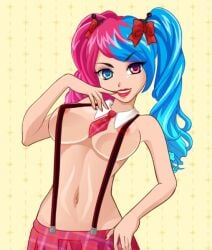 1girls big_breasts blue_eyes blue_hair breasts crush_crush female female_focus female_only game_cg heterochromia lipstick nutaku nutaku_(crush_crush) pink_eyes pink_hair revealing_clothes sad_panda_studios smile smiling smiling_at_viewer solo solo_female solo_focus tie two_tone_hair