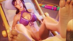 3d animated beard bikini_top blue_eyes caitlyn_kiramman coombot_(artist) feet feet_on_face hat league_of_legends male no_panties no_sound penis pool_party_series purple_hair scrunched_toes soles tagme toes toes_scrunch toes_spread vaginal_penetration video