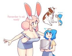 2020s 2023 2girls big_ass big_breasts big_butt blue_hair bnuy bovine bunny_ears bunny_girl bunny_tail busty butt caress cow female female_focus female_only fiz fizintine hair_bun huge_ass huge_breasts huge_butt huge_thighs meme oc original original_characters overalls pink_hair shark_girl shark_tail tagme thick thick_ass thick_hips thick_legs thick_thighs thighs tori_(fizintine) white_background wholesome