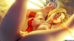 1girls 3d angela_ziegler areolae beach blizzard_entertainment blonde_hair breasts closed_eyes exposed_breasts exposed_nipples exposed_pussy eyes_closed female female_only highres large_breasts lifeguard_mercy meltrib mercy nipples on_back one_breast_out one_piece_swimsuit overwatch pussy solo