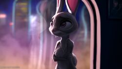 anthro bodily_fluids cum cum_on_face digital_media_(artwork) disney female flat_chest fur genital_fluids grey_body grey_fur hi_res judy_hopps lagomorph leporid mammal nude purple_eyes rabbit simple_background smile solo twilightchroma widescreen zootopia zootropolis