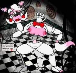 1girls 3_legs animatronic bow_tie bowtie breasts clitoris crying female five_nights_at_freddy's five_nights_at_freddy's_2 fox fox_ears fox_girl fox_tail hair hook lipstick looking_at_viewer machine mangle_(fnaf) multi_leg multi_limb nightmare_waifu nipples pussy red_bowtie red_cheeks red_lipstick robot robot_girl sad scottgames sign two_tone_body vagina white_fur zaftero_(artist)