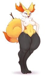 2022 anthro biped braixen breasts featureless_crotch female fur hi_res nintendo pokémon_(species) pokemon pokemon_(species) standing thick_thighs ttothep_arts video_games wide_hips yellow_body yellow_fur