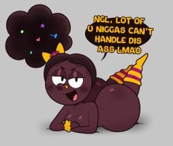 1girls ass big_ass black_hair comedy_central dialogue ebony huge_ass laying_down narwhalpajamaz nichole_daniels partially_clothed poofy_hair shortstack side_ponytail sketch smug socks south_park text the_n_word