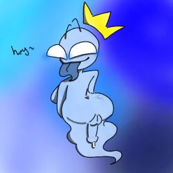 blue_background blue_body blue_penis blue_skin blush crown cum cute doodle dripping_cum dripping_precum fat_ass futa_only futanari ghost_girl long_tongue looking_at_viewer looking_back old_drawing original_character shemale watermark white_eyes