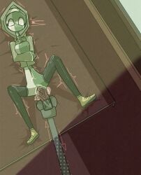 artgirlz bed_sheet bedroom_background breasts_out countryhumans countryhumans_girl dildo dildo_in_pussy dildo_insertion dildo_machine green_skin highres hijab legs_spread lightning pakistan_(countryhumans) red_bed_sheet tears_in_eyes tears_of_pleasure yellow_shoes