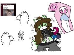 animal_mask animate_inanimate anthro avian beak_mask belly big_zipper black_clothing black_jacket black_topwear blue_clothing blue_gloves blue_handwear bodily_fluids bottomwear bottomwear_down canid canine closed_eyes clothed clothed_sex clothing cum cum_drip cum_from_vagina cum_in_vagina cum_inside dipstick_tail discord_(app) dripping duo emenata female fox from_behind_position fur genital_fluids genitals gloves grabbing_wrists gravel_(gravel_pit) gravel_pit_(artist) green_body green_fur grey_bottomwear grey_clothing grey_pants grey_sweatpants handwear hi_res humanoid humanoid_genitalia humanoid_penis humor impregnation internal jacket magenta_hoodie male male/female mammal markings mask meme moan nova_(unsureumbra) pants pants_down partially_clothed penetration penile penile_penetration penis question_mark sequence sex squinted_eyes tail tail_markings topwear vulva white_belly