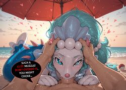 absurd_res ai_generated asphyxiation beach_umbrella blue_eyes bodily_fluids choking choking_on_penis cloud cum_down_throat cum_in_throat cum_inside deep_throat deepthroat dialogue duo english_text face_fucking fellatio female female_on_human feral first_person_view generation_7_pokemon head_grab hi_res human human_on_feral human_penetrating human_pov interspecies light-skinned_male looking_at_viewer male male/female male_pov mammal mermaid_tail motion_blur nintendo one_eye_half-closed oral oral_penetration penetration penile pokémon_(species) pokeball pokemon pokemon_(species) pokephilia primarina sand sea ship shore snot sunset swallowing text throat_fuck vehicle water watercraft wave zoophilia