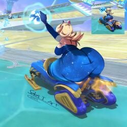 1girls ass ass_focus ass_in_dress big_ass blonde_hair bottom_heavy bowser breasts bubble_butt car cheep_cheep clothing dress driving fat_ass female female_only gloves huge_ass king_boo koopa large_ass mario_(series) mario_kart mario_kart_world massive_ass nintendo princess_rosalina princess_rosalina_(aurora) racetrack rear_view reference_image sebs_i_art solo thick_ass thick_thighs thunder_thighs vehicle wide_hips