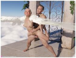 1boy 1girls 2025 3d angel angel_wings blonde_hair blush carrying carrying_partner female gritted_teeth heaven height_difference larger_male male medium_breasts muscular_male nude nude_female nude_male platform_heels renderpixel shorter_female size_difference smaller_female stomach_bulge straight taller_male vaginal_penetration vaginal_sex wings