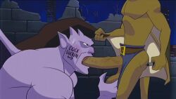 2boys animated blowjob face_fucking gay goliath_(gargoyles) huge_cock large_penis lexington_(gargoyles) male male/male male_only mp4 sandastrevor sound tagme throat_fuck video yaoi