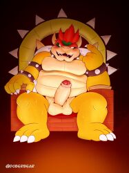 2022 anthro balls belly blush bowser dober erection genitals hi_res humanoid_genitalia humanoid_hands humanoid_penis koopa male male_only mario_(series) moobs nintendo overweight overweight_male penis scalie sitting solo super_mario_bros. video_games