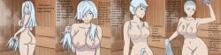 blue_hair bob_cut braid braided_hair braided_ponytail breasts cutting_hair dialogue female flirting hair hair_over_one_eye haircut headshave horny long_hair mei_mei_(jujutsu_kaisen) naked naked_female pixie_cut pleasured shaving_head short_hair story untied_hair