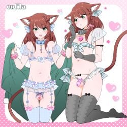 1boy cat_ears cat_tail chastity chastity_cage chastity_device cock_cage collar crossdressing femboy lingerie male male_only nagano_rira sissy solo solo_focus solo_male stockings tagme trap