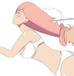blue_eyes breasts female forced hair hair_between_eyes hair_grab hair_grabbing hair_pull hair_pulled_back hair_pulling haircut hoodie long_hair pink_hair ponytail scissors tsukimiya_ringo uta_no_prince-sama wildhl