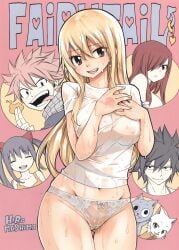 brown_eyes carla_(fairy_tail) earrings edited erza_scarlet gray_fullbuster hair_down happy_(fairy_tail) long_hair lucy_heartfilia mashima_hiro natsu_dragneel see-through_clothing see-through_panties upscaled wendy_marvell wet wet_body wet_clothes wet_panties wet_skin