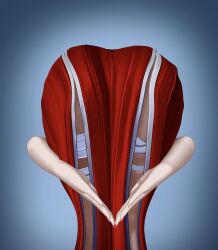 3d 3d_(artwork) amen_pose bending_forward big_ass bodysuit garter gray_hair hand_behind_ass high_cut_leotard hiyuki_(wuthering_waves) japanese_clothes leotard praise_da_booty_(meme) red_skirt showing_ass slim_female slim_waist sluts source_request tall_female white_skin wuthering wuthering_waves