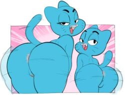 anthro anus ass ass_focus ass_shake ass_wiggle backsack big_ass big_butt blue_fur bubble_butt butt_wiggle completely_nude dbaru feline furry gumball_watterson looking_at_viewer looking_back mother_and_son motion_lines nicole_watterson older_woman_and_younger_boy the_amazing_world_of_gumball wiggling_ass wiggling_butt