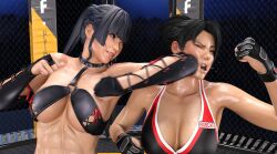 2girls 3d alluring athletic athletic_female big_breasts black_hair breasts brown_eyes catfight cleavage dead_or_alive dead_or_alive_6 dead_or_alive_xtreme_beach_volleyball elbow female female_abs fit fit_female kamikaze_aegis momiji momiji_(ninja_gaiden) ninja_gaiden nyotengu tecmo wrestling wrestling_outfit wrestling_ring wrestlingryona xwf