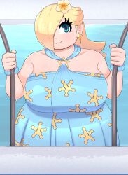 princess_rosalina nintendo mario_(series) super_mario_galaxy breasts big_breasts breasts_bigger_than_head fat chubby pool blonde_hair braffy