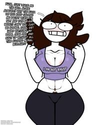 abs angry areola_slip areolae black_pants blush breasts brown_hair clavicle cleavage clenched_hands clenched_teeth clothing colored_skin cringe crop_top cropped_shirt english_language english_text eyebrows female female_pubic_hair hands_up high_resolution huge_breasts jaiden jaiden_(jaiden_animations) jaiden_animations jaidenanimations large_breasts linea_alba long_hair looking_at_viewer medium_hair midriff muscle navel navel_piercing pants piercing profanity pubic_hair pubic_hair_peek purple_shirt sexually_suggestive sexy sexy_pose shirt short_sleeves simple_background solo steca teeth text text_on_clothes thelazyart thick_legs transparent_background undersized_clothes v-shaped_eyebrows wardrobe_malfunction web_address white_background white_skin wide_hips youtube youtuber youtuber_character youtuber_girl youtubers
