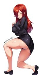 big_ass big_breasts big_butt black_shoes black_topwear blush breasts erect_nipples hair_over_one_eye long_hair parasoul purple_panties red_hair shy skullgirls solegemart thick_ass thick_thighs yellow_eyes