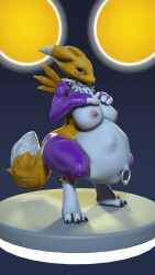 2025 3_fingers 3_toes 3d_(artwork) 9:16 anthro areola armwear bandai_namco belly big_belly big_breasts black_sclera blue_eyes breasts canid canine claws clothing crouching digimon digimon_(species) digital_media_(artwork) digitigrade dipstick_tail feet female fetal_movement fingers fluffy fluffy_tail fox fur glowing glowing_eyes gradient_background hand_on_breast hi_res huge_belly huge_breasts hyper hyper_belly hyper_pregnancy latex latex_armwear latex_clothing latex_legwear legwear looking_at_belly mammal markings multicolored_body multicolored_ears multicolored_fur multicolored_tail navel navel_piercing nipples piercing platform pregnant pregnant_anthro pregnant_female renamon simple_background solo source_filmmaker_(artwork) tail tail_markings thevestige toes voluptuous_anthro voluptuous_female warfare_renamon white_body white_fur white_tail_tip yellow_body yellow_fur