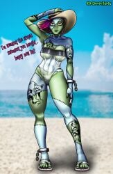 abs beach big_breasts black_lipstick black_nail_polish black_nails blue_skin breasts chains dr_corpstilence feet fitness flesh_golem frankenstein frankenstein's_monster goth goth_girl green_skin gris_swimsuit hat literature monster_girl multicolored_body mythology nightmare_waifu public_domain purple_hair scars scars_all_over stitches swimsuit tattooed_arm tattooed_legs tattoos text thick_thighs thighs vega_stein yellow_eyes zombie zombie_girl