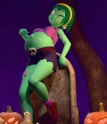 3d 3d_artwork crop_top enjoying_pregnancy green_hair green_skin hdddestroyer pregnant pregnant_belly pregnant_female ripped_shorts rottytops shantae smug smug_face smug_female wayforward winking winking_at_viewer zombie zombie_girl
