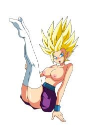 blonde_hair blue_eyes breasts dark_whisper dragon_ball dragon_ball_z edit female gender_transformation looking_at_viewer nipples pink_nipples rule_63 seductive_smile son_gohan super_saiyan super_saiyan_2