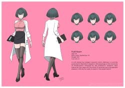 1girls big_breasts black_hair blue_eyes character_profile character_sheet female female_only heels human human_only kathleen_(ttp) lab_coat labcoat leggings light-skinned_female light_skin original_character scientist short_hair skirt the_tentacle_professor