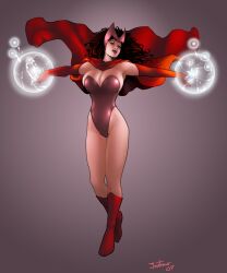 1girls alternate_breast_size big_breasts brown_hair cape female female_only headgear jaxtraw marvel scarlet_witch solo superheroine wanda_maximoff wavy_hair