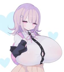 big_breasts boob_window breasts clarevoir cute danganronpa danganronpa_2:_goodbye_despair gigantic_breasts huge_breasts hyper hyper_breasts nanami_chiaki pink_eyes pink_hair size_fetish straight_hair