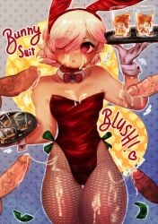 bukkake bunnysuit cvri1324 femboy fishnets hair_covering_eye