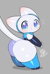 alien ass big_ass big_butt blush cute cute_eyes fat_ass fat_butt keyhat_tk10 looking_at_viewer looking_back massive_ass massive_butt plump_ass shortstack solo tail tiril_(keyhat_tk10) white_body white_skin